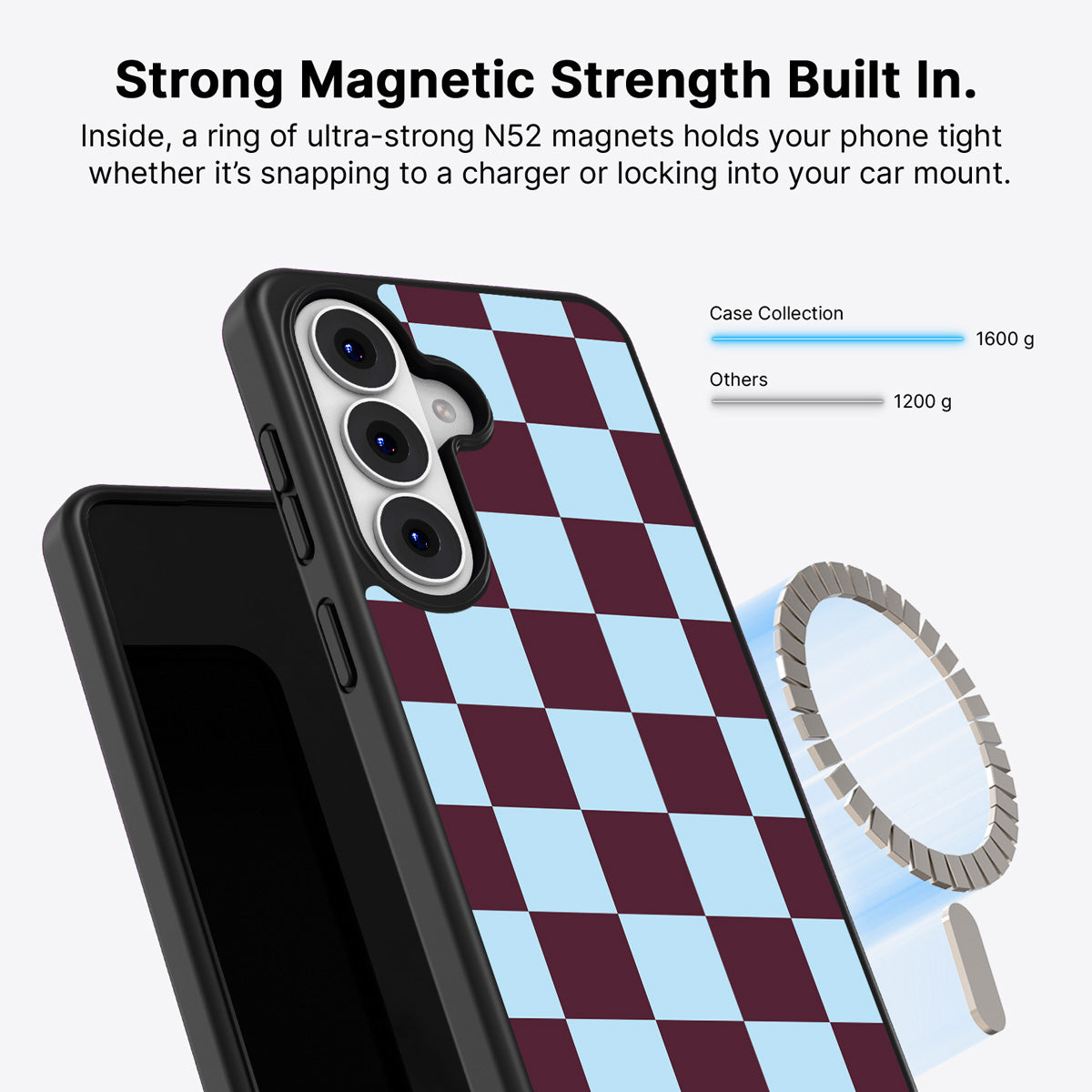 Samsung Galaxy S26 Plus Qi2 magnetic case with N52 magnets – Cabernet Tile design
