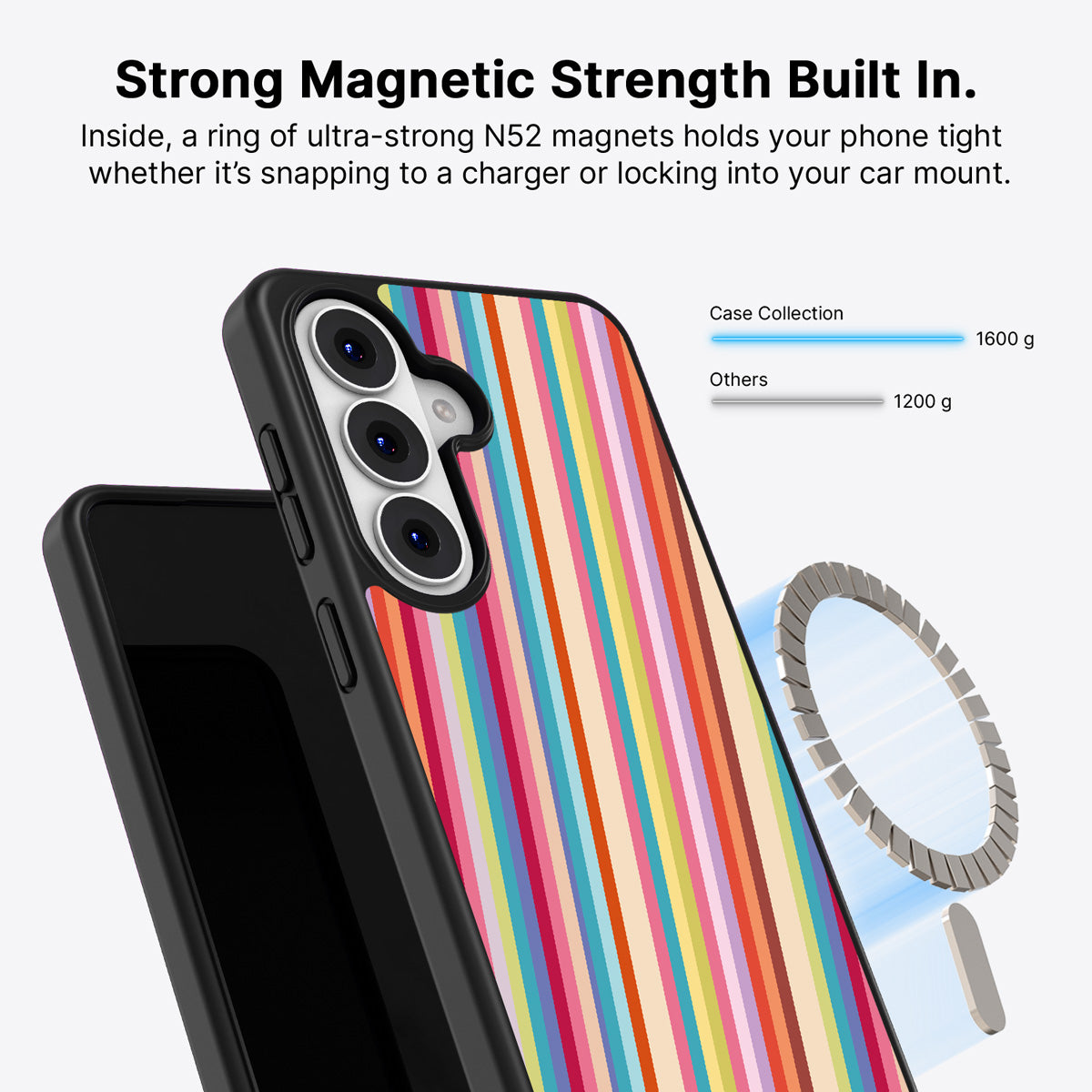 Samsung Galaxy S26 Qi2 magnetic case with N52 magnets – Candy Stripe design