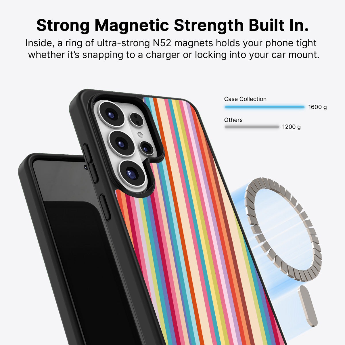 Samsung Galaxy S26 Ultra Qi2 magnetic case with N52 magnets – Candy Stripe design