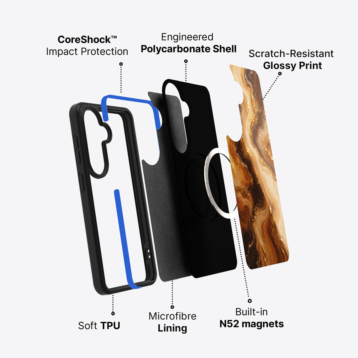 Samsung Galaxy S26 Plus case construction and features – Caramel Swirl phone case