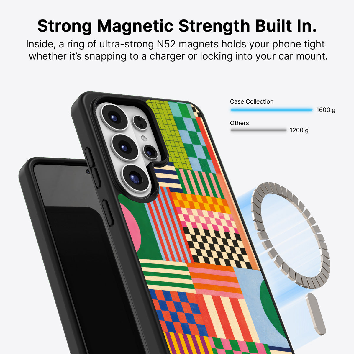 Samsung Galaxy S26 Ultra Qi2 magnetic case with N52 magnets – Carnival Quilt design