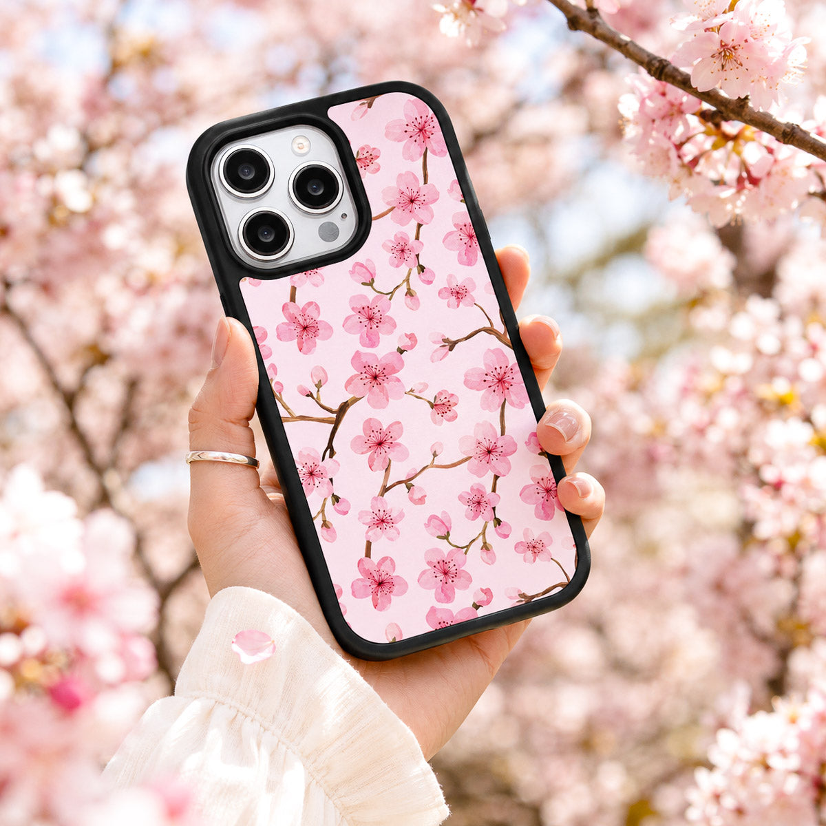 Pink Floral Designer iPhone 16 Pro Max Case – Cherry Blossom | MagSafe — view 2
