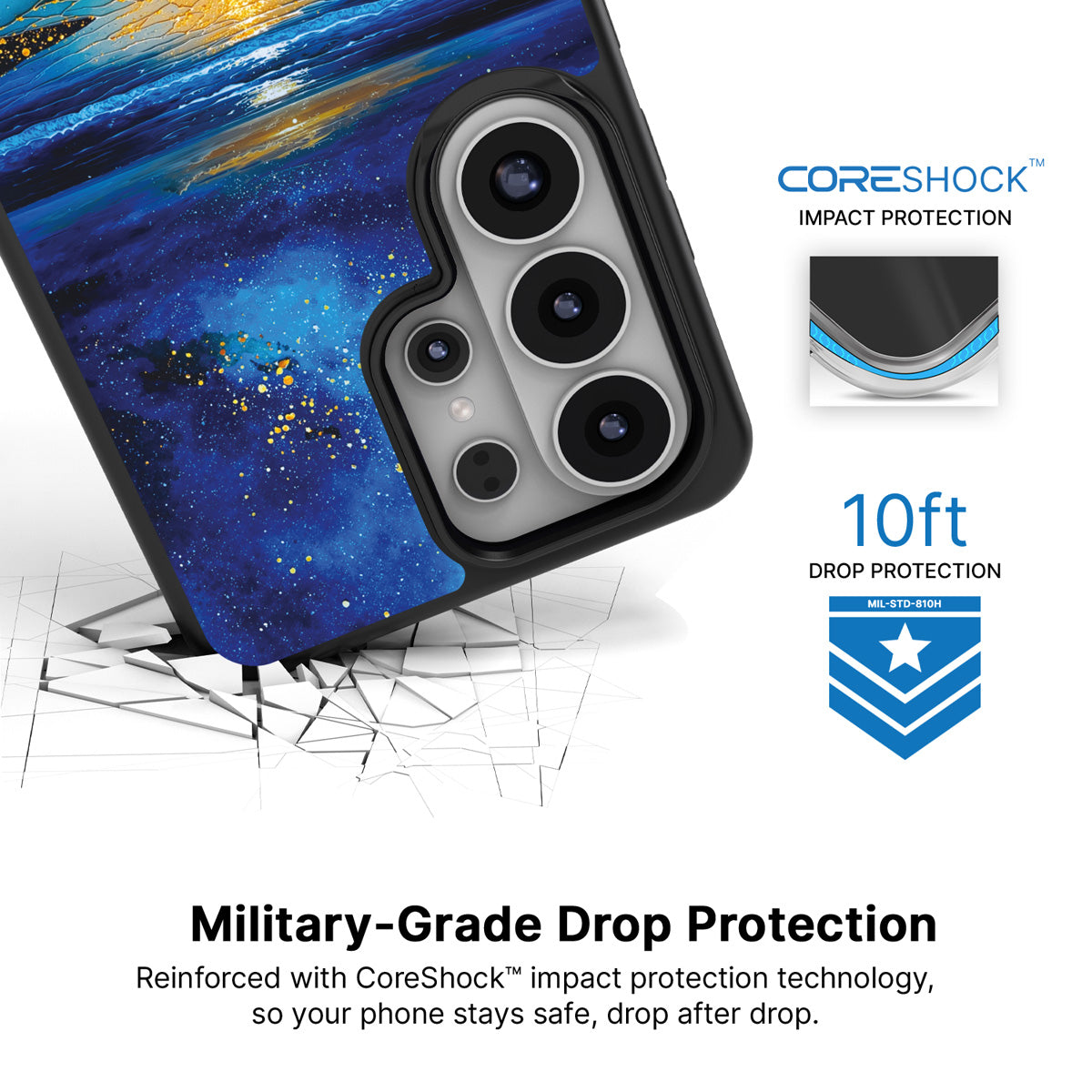 Cosmic Seascape Samsung Galaxy S26 Ultra case with 10ft military-grade drop protection
