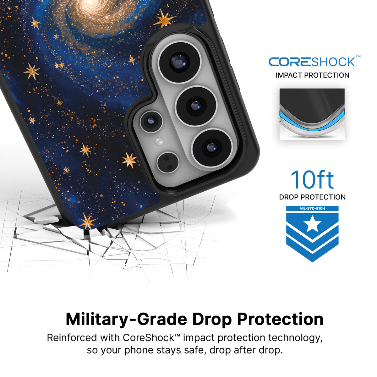 Cosmic Tide Samsung Galaxy S26 Ultra case with 10ft military-grade drop protection