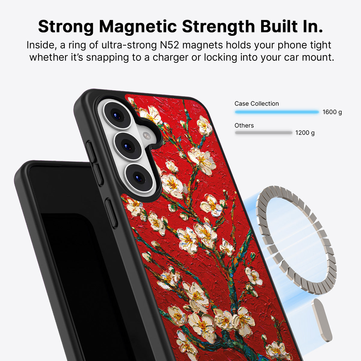 Samsung Galaxy S26 Qi2 magnetic case with N52 magnets – Crimson Blossom design