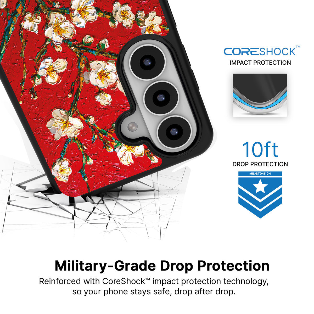 Crimson Blossom Samsung Galaxy S26 Plus case with 10ft military-grade drop protection