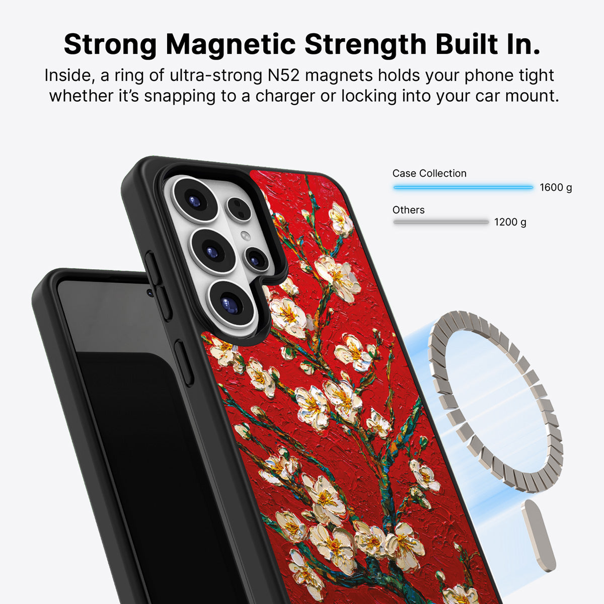 Samsung Galaxy S26 Ultra Qi2 magnetic case with N52 magnets – Crimson Blossom design