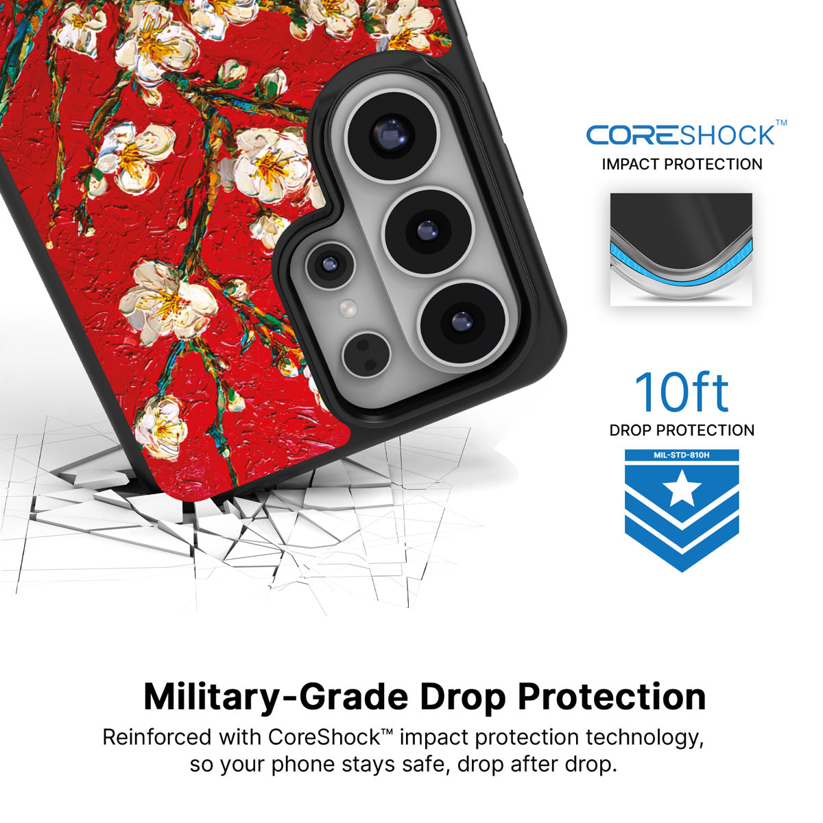 Crimson Blossom Samsung Galaxy S26 Ultra case with 10ft military-grade drop protection