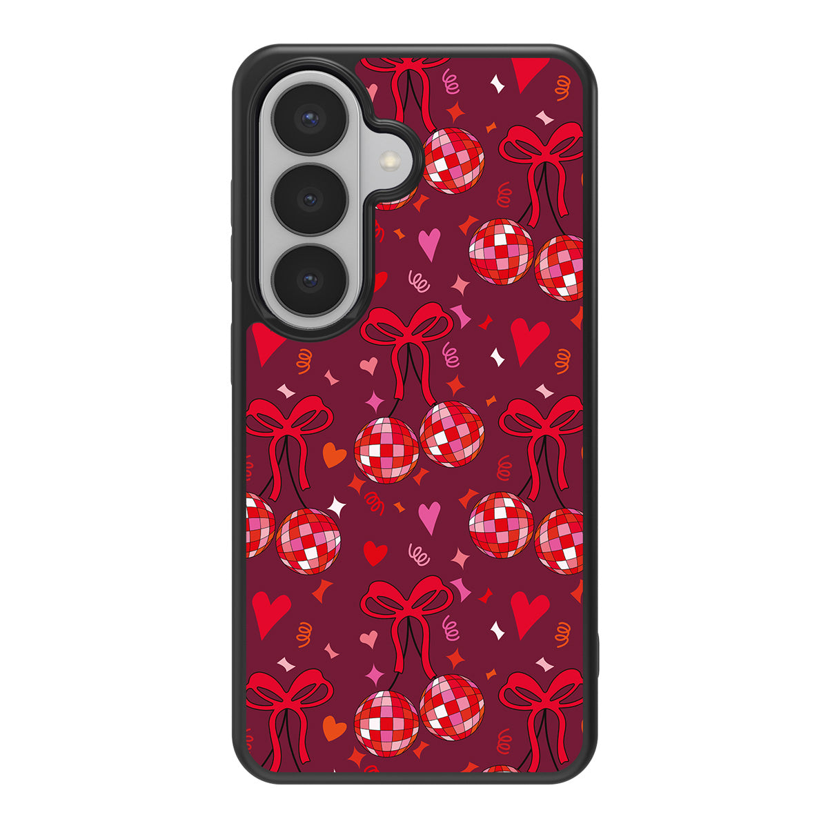 Disco Cherries design back view – Samsung Galaxy S26 case