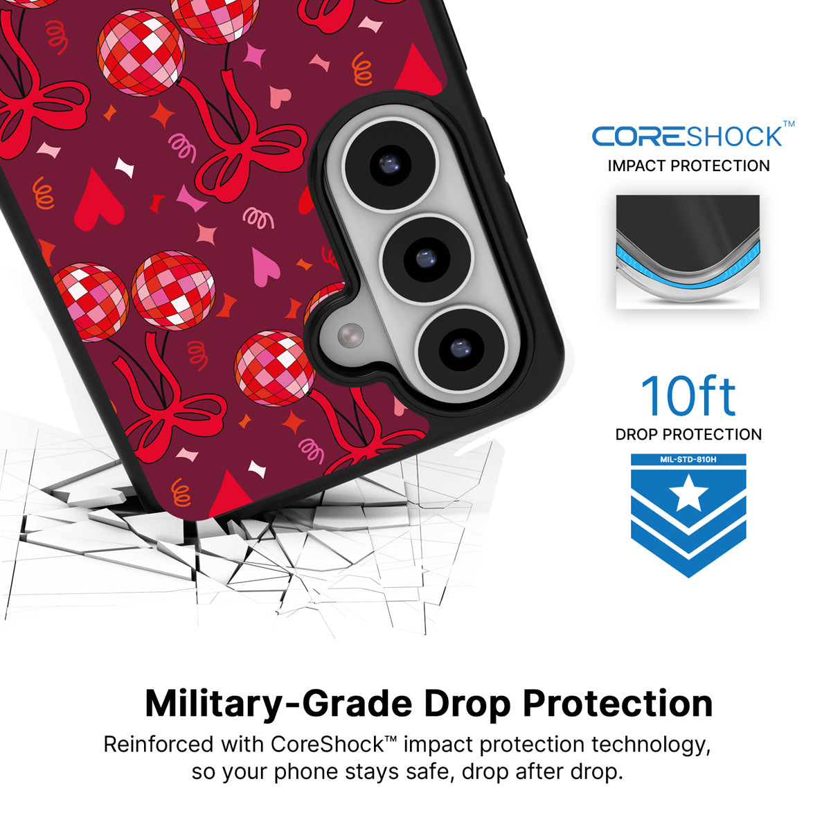 Disco Cherries Samsung Galaxy S26 case with 10ft military-grade drop protection