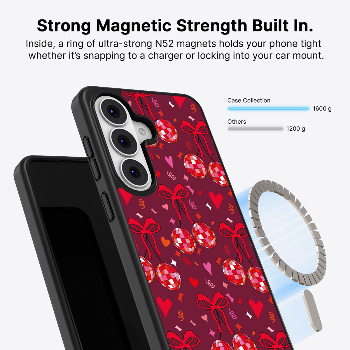 Samsung Galaxy S26 Plus Qi2 magnetic case with N52 magnets – Disco Cherries design