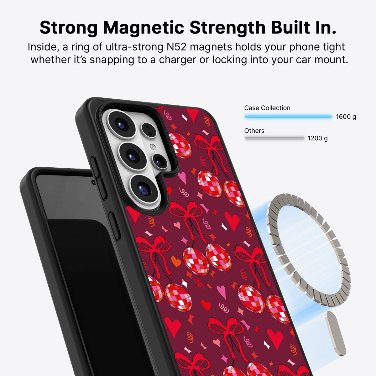 Samsung Galaxy S26 Ultra Qi2 magnetic case with N52 magnets – Disco Cherries design