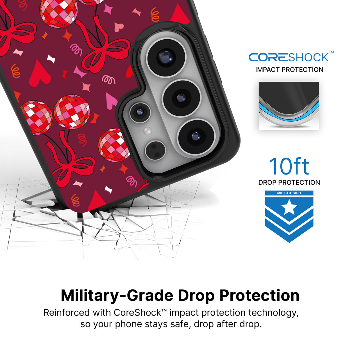 Disco Cherries Samsung Galaxy S26 Ultra case with 10ft military-grade drop protection