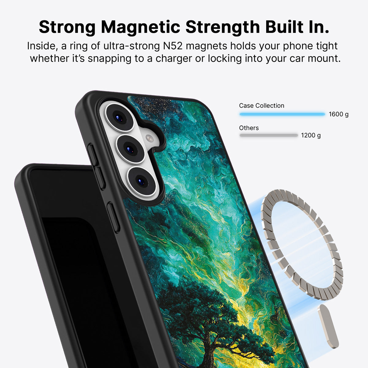 Samsung Galaxy S26 Qi2 magnetic case with N52 magnets – Emerald Storm design