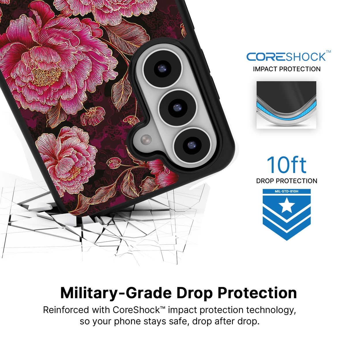 Floral Opulence Samsung Galaxy S26 Plus case with 10ft military-grade drop protection