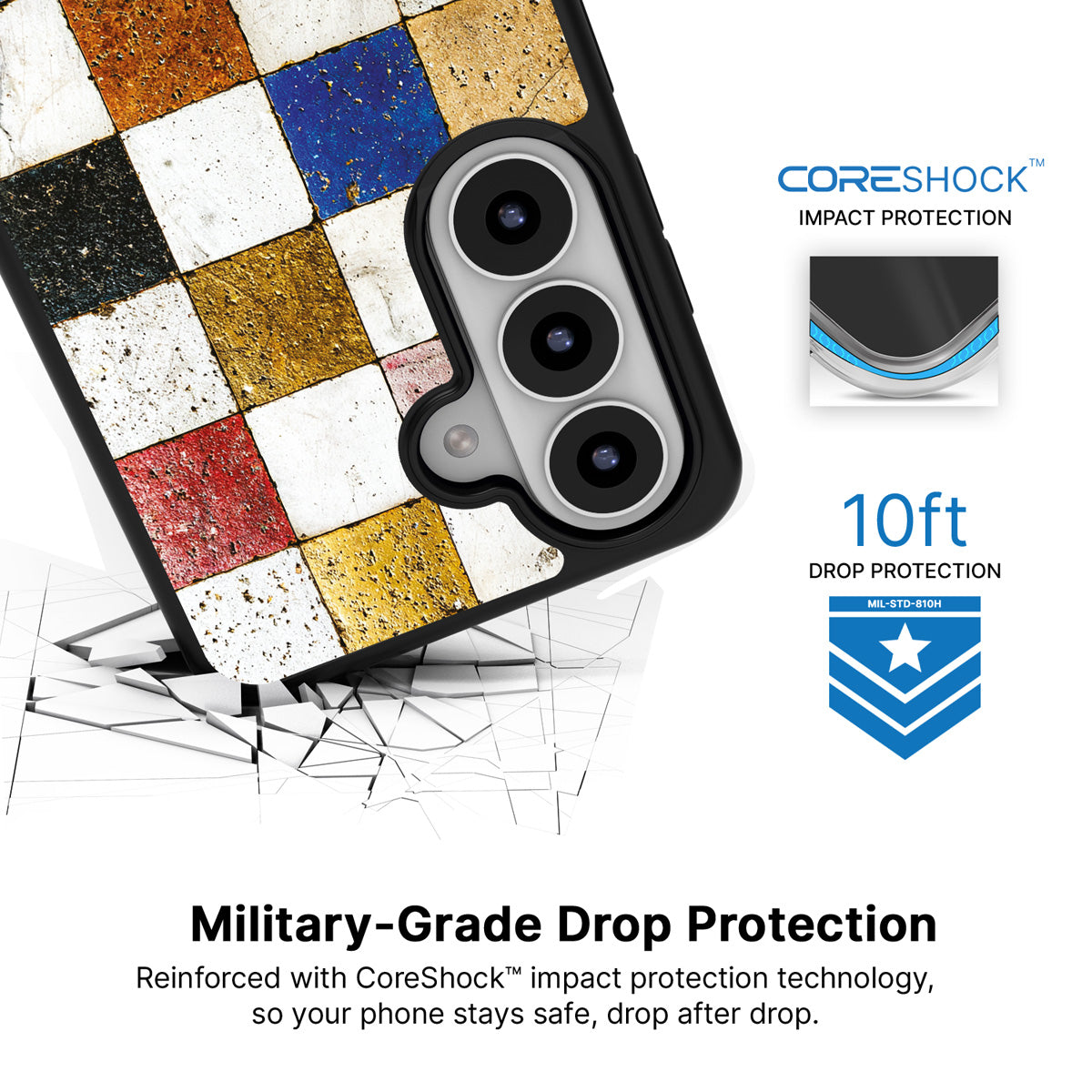 Heritage Mosaic Samsung Galaxy S26 Plus case with 10ft military-grade drop protection