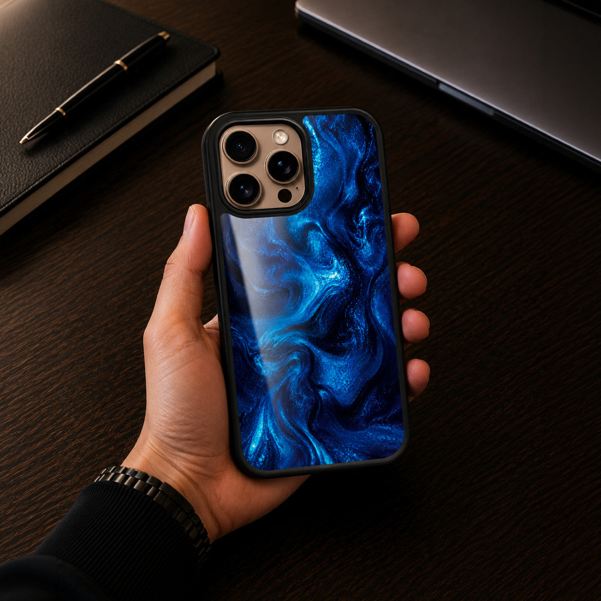 Blue Marble Designer iPhone 15 Pro Max Case – Indigo Impasto | MagSafe — view 2