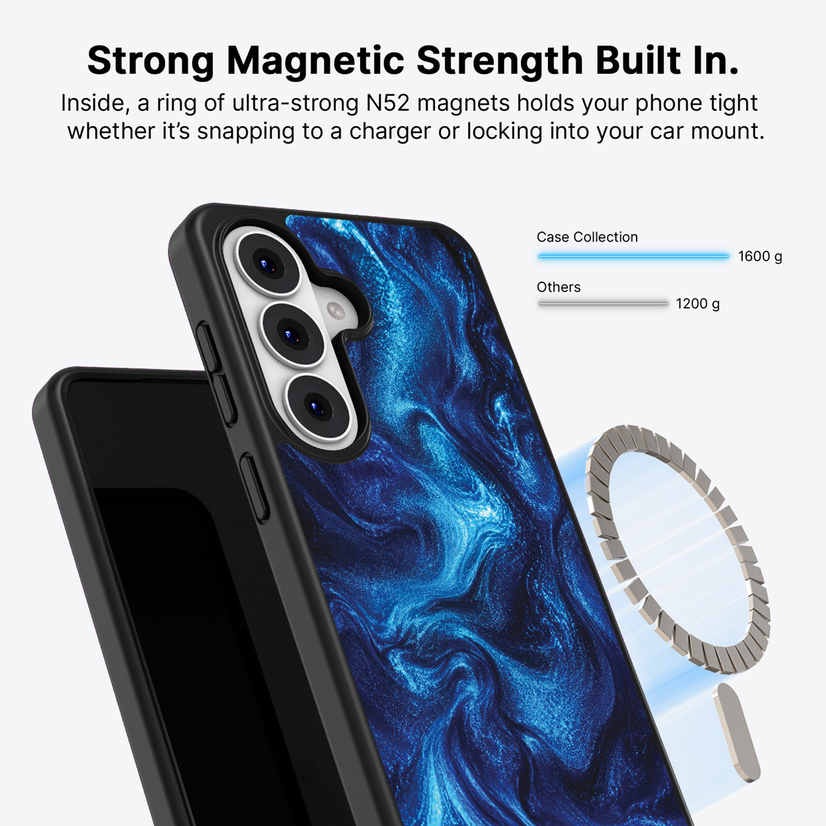 Samsung Galaxy S26 Qi2 magnetic case with N52 magnets – Indigo Impasto design