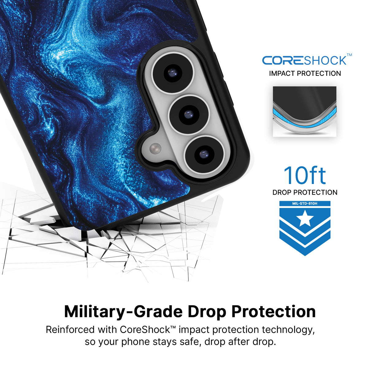 Indigo Impasto Samsung Galaxy S26 case with 10ft military-grade drop protection