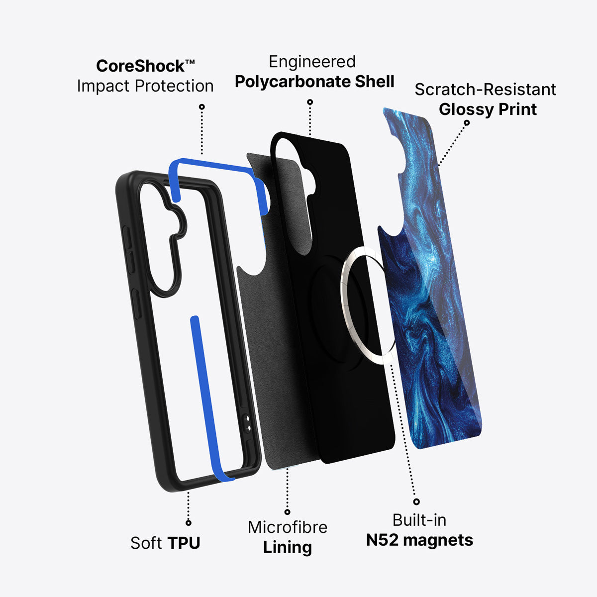 Samsung Galaxy S26 Plus case construction and features – Indigo Impasto phone case