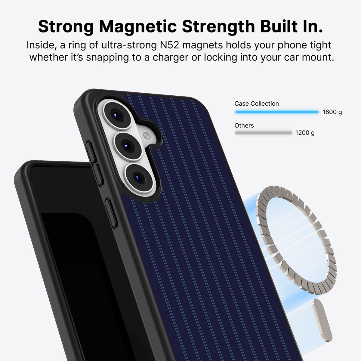 Samsung Galaxy S26 Plus Qi2 magnetic case with N52 magnets – Ink Pinstripe design