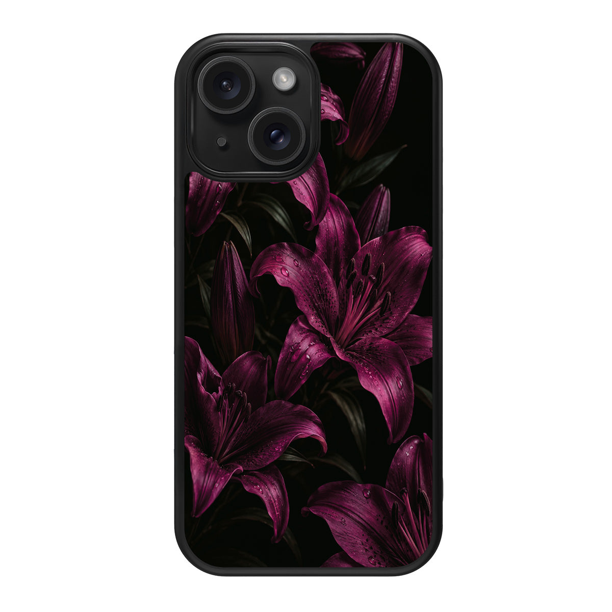 Burgundy Lily design back view – iPhone 13 case