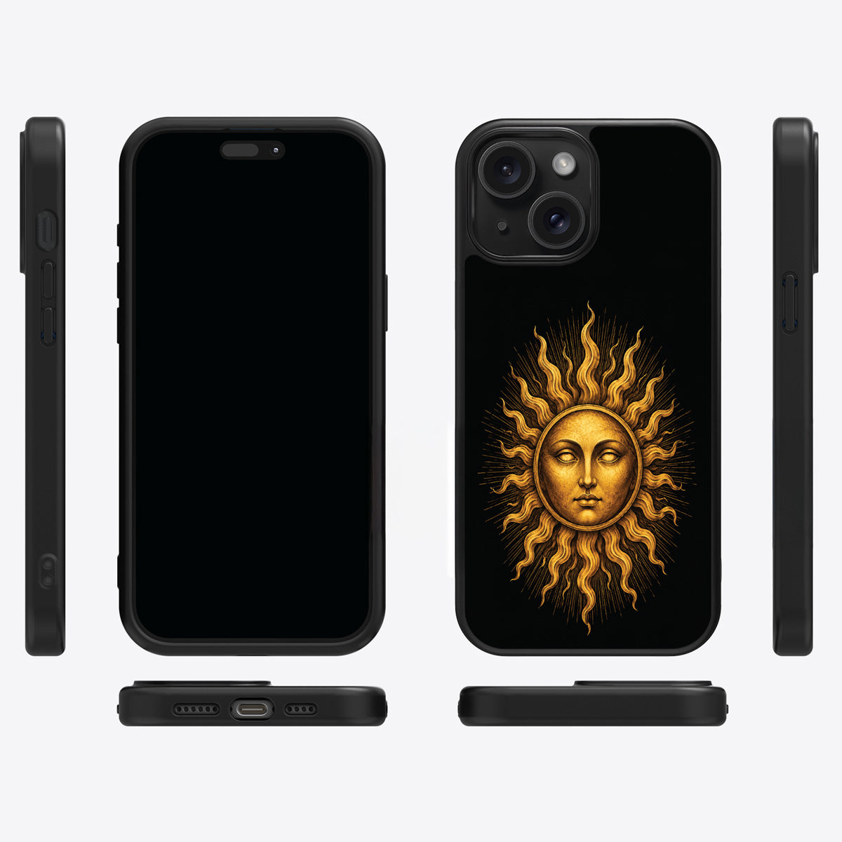 Celestial Sun iPhone 13 case cover – multi-angle view
