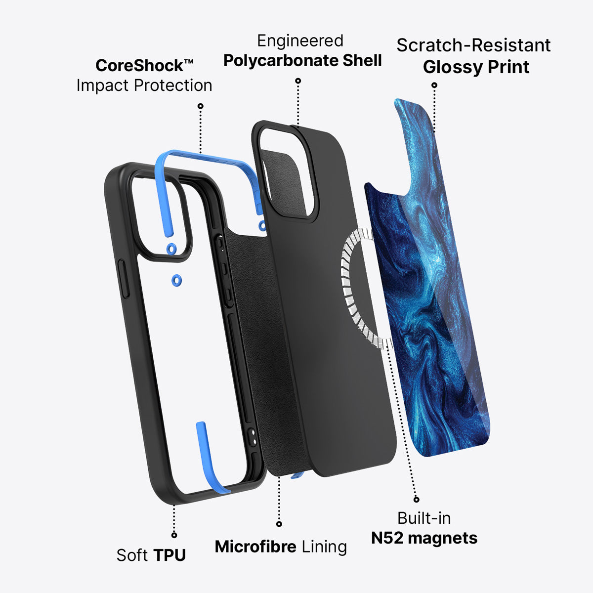 Blue Marble Designer iPhone 13 Case – Indigo Impasto | MagSafe