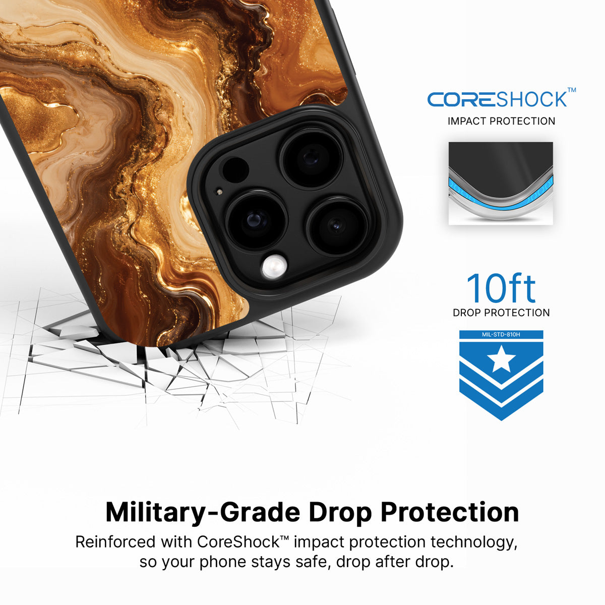 Caramel Swirl iPhone 13 Pro case with drop protection