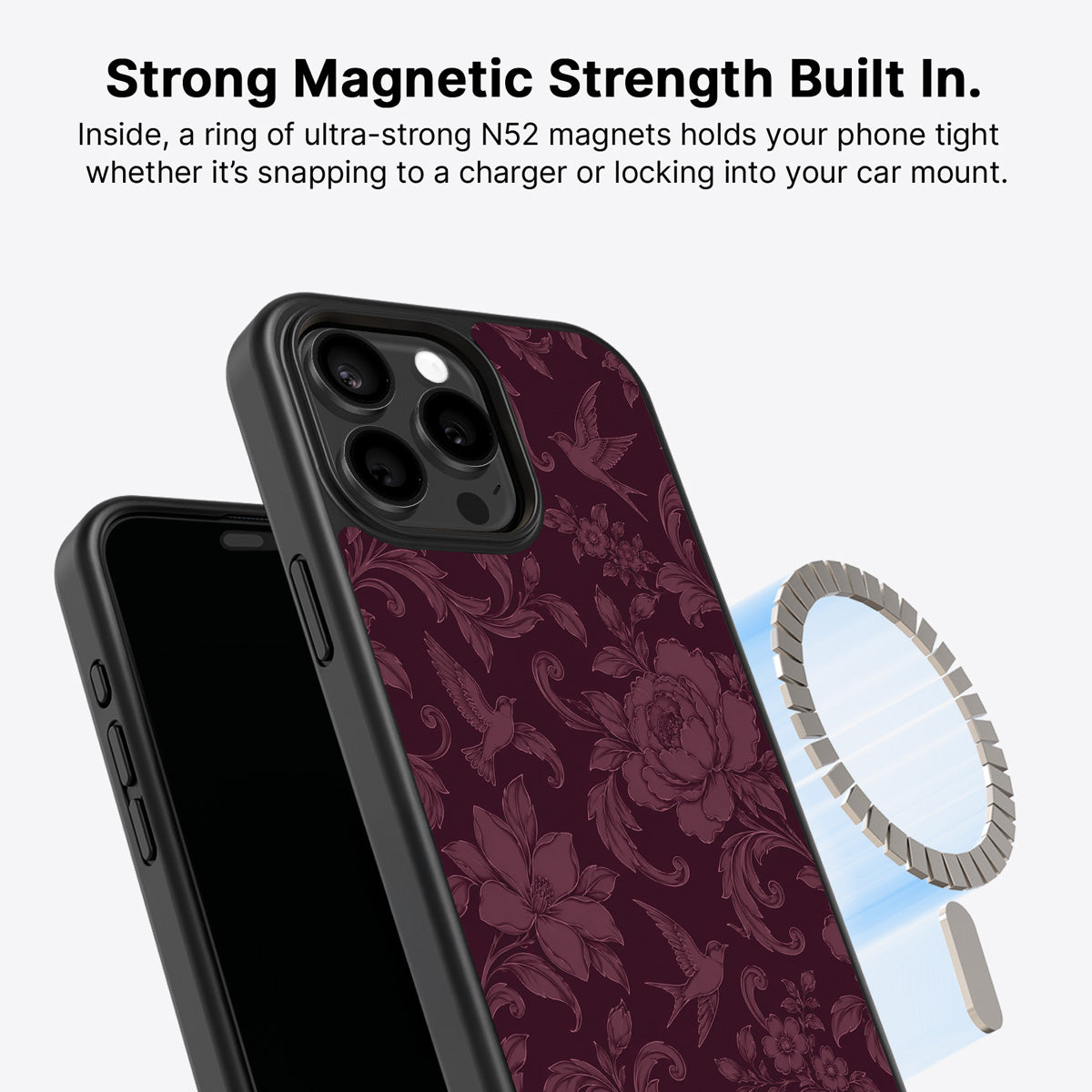 iPhone 13 Pro MagSafe case – Swallow Damask design