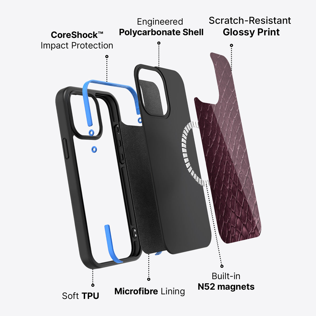 iPhone 13 Pro case construction – Wine Python phone case