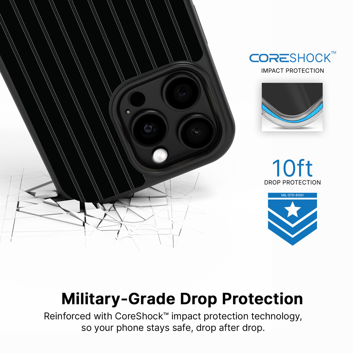 Onyx Pinstripe iPhone 13 Pro Max case with drop protection