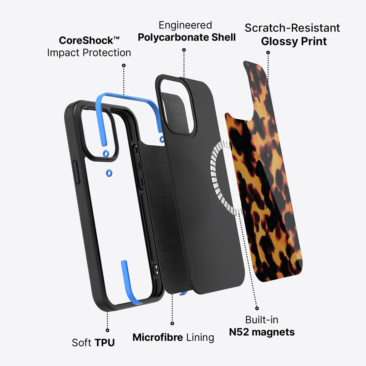 Animal Print Designer iPhone 14 Case – Tortoise Shell | MagSafe — view 3