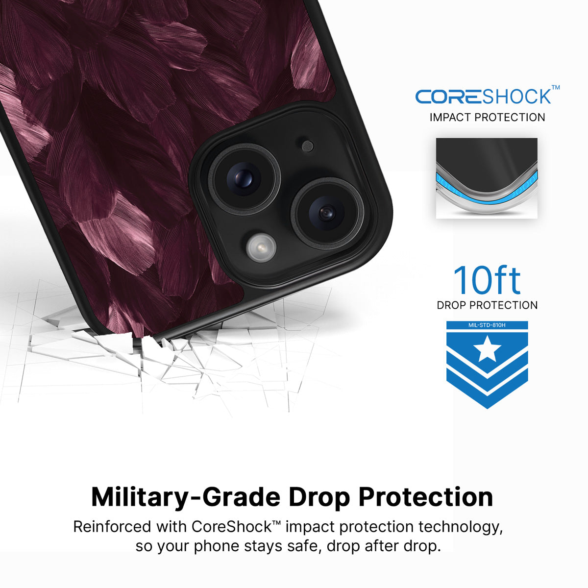 Wine Plumage iPhone 14 case with drop protection