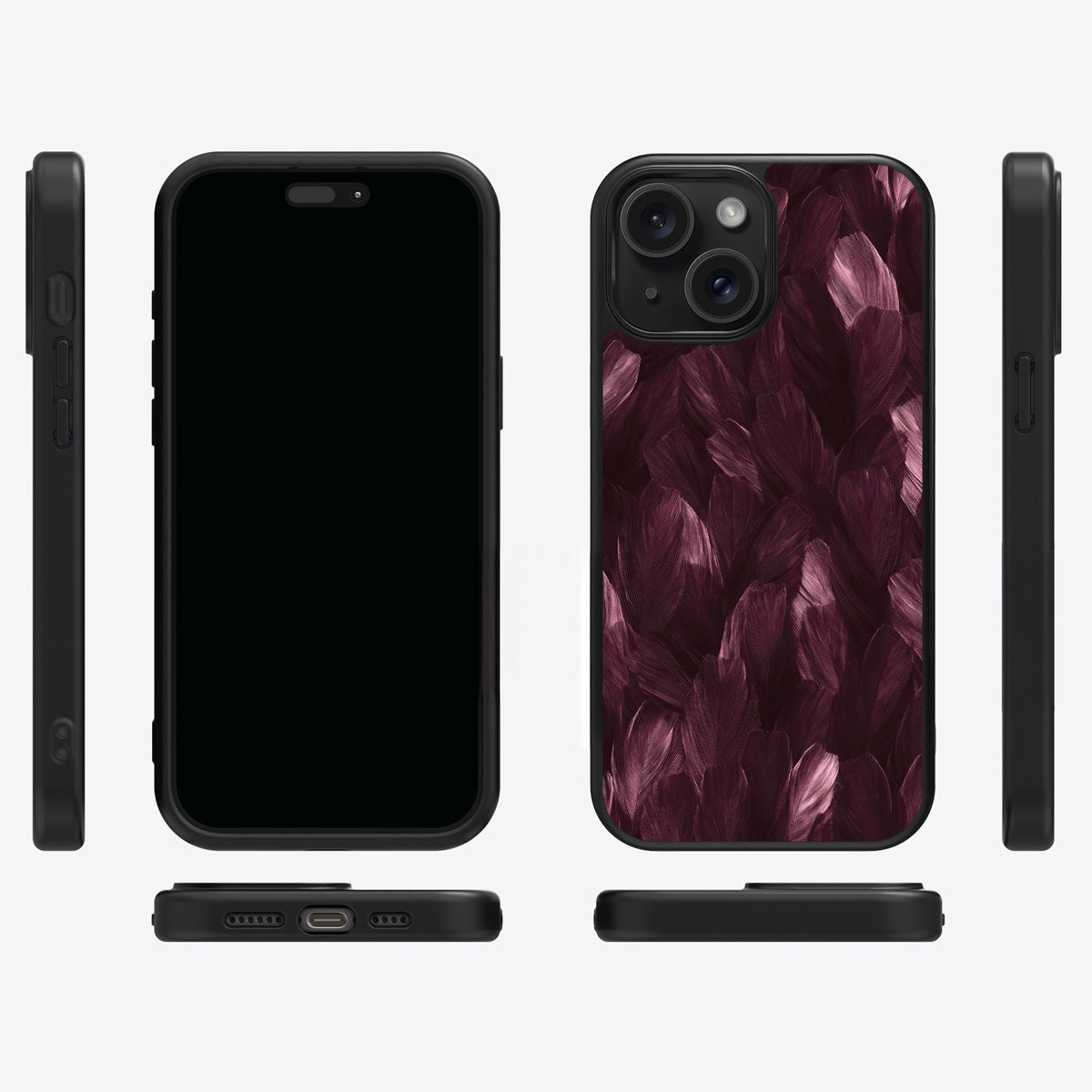 Wine Plumage iPhone 14 case cover – multi-angle view
