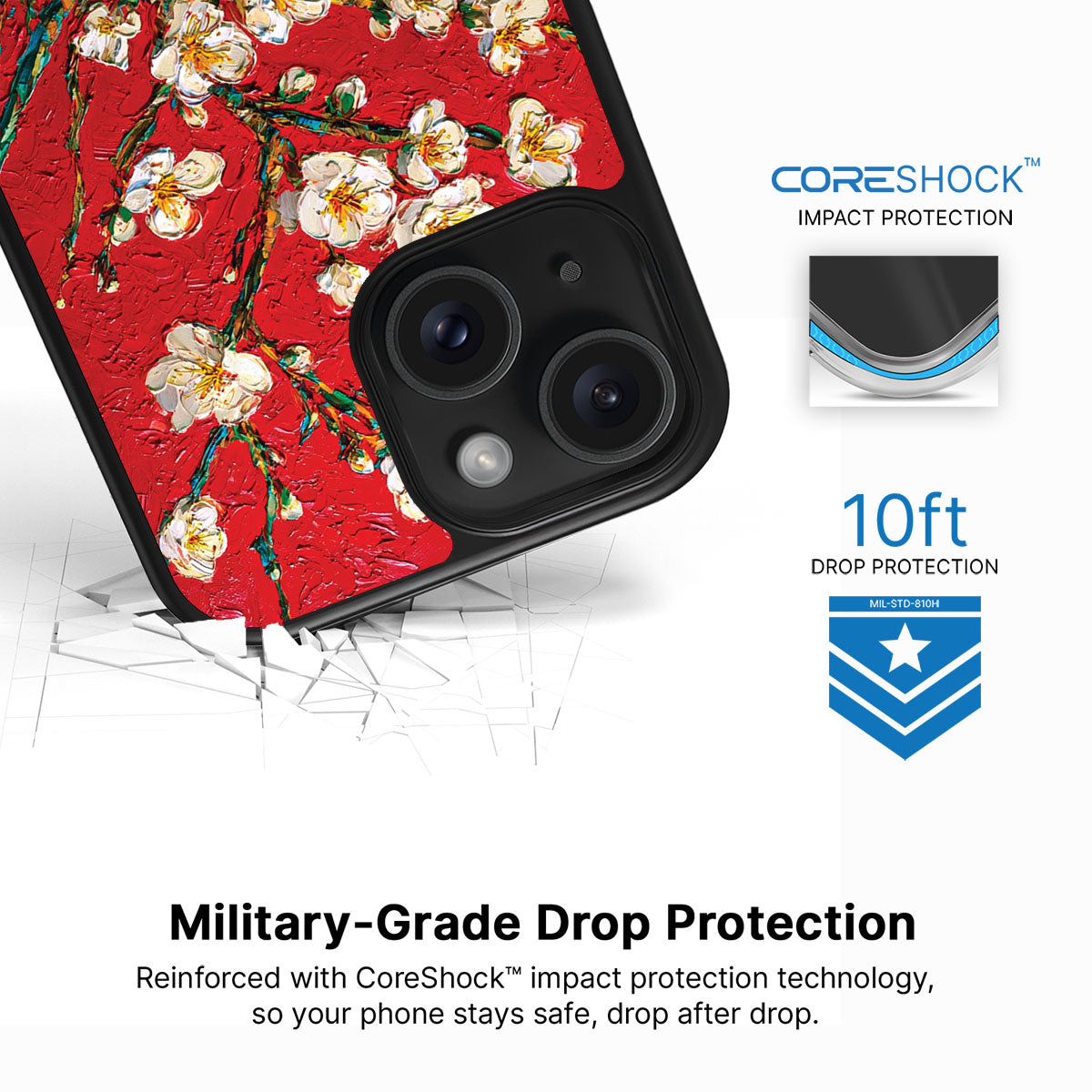 Crimson Blossom iPhone 14 Plus case with drop protection
