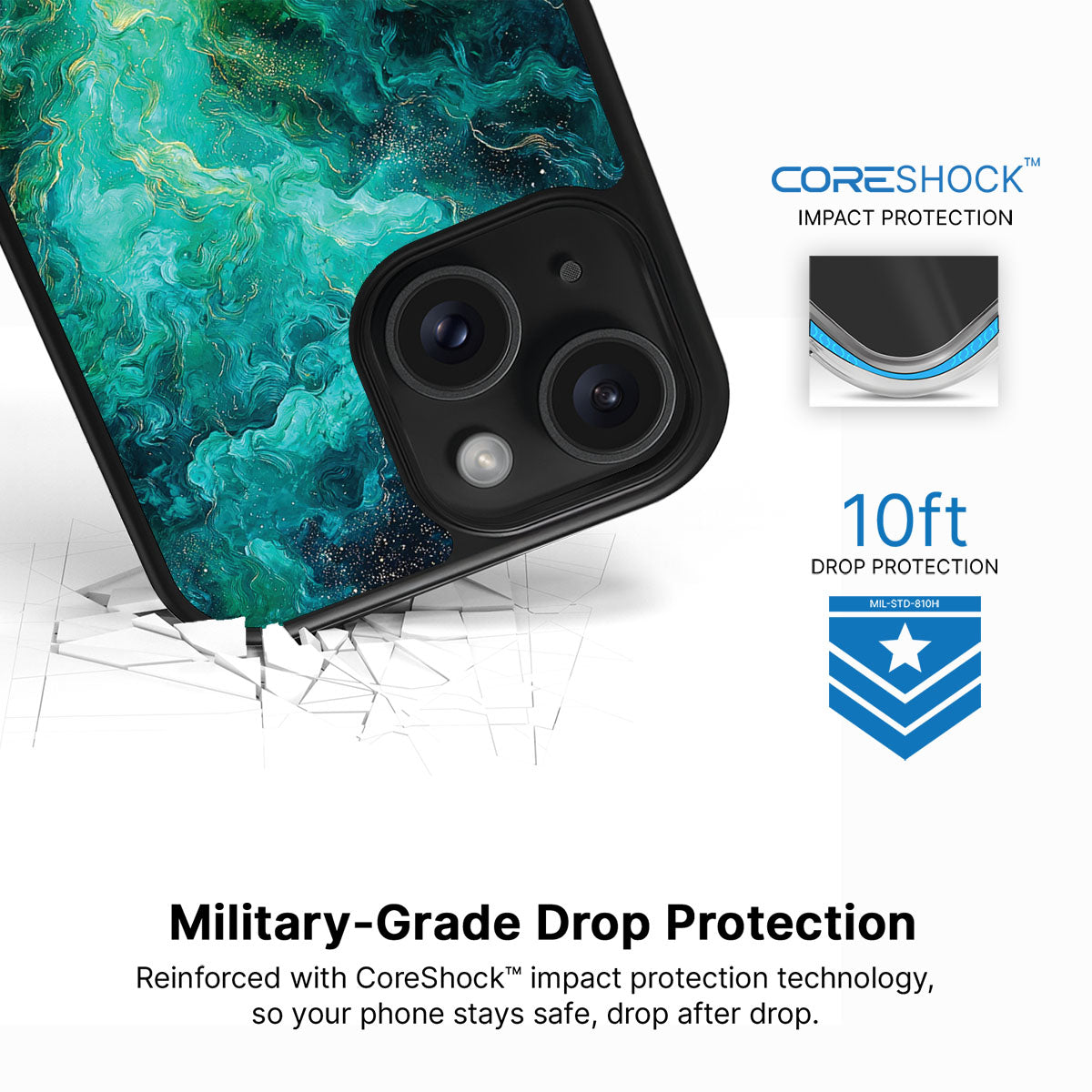 Emerald Storm iPhone 14 Plus case with drop protection