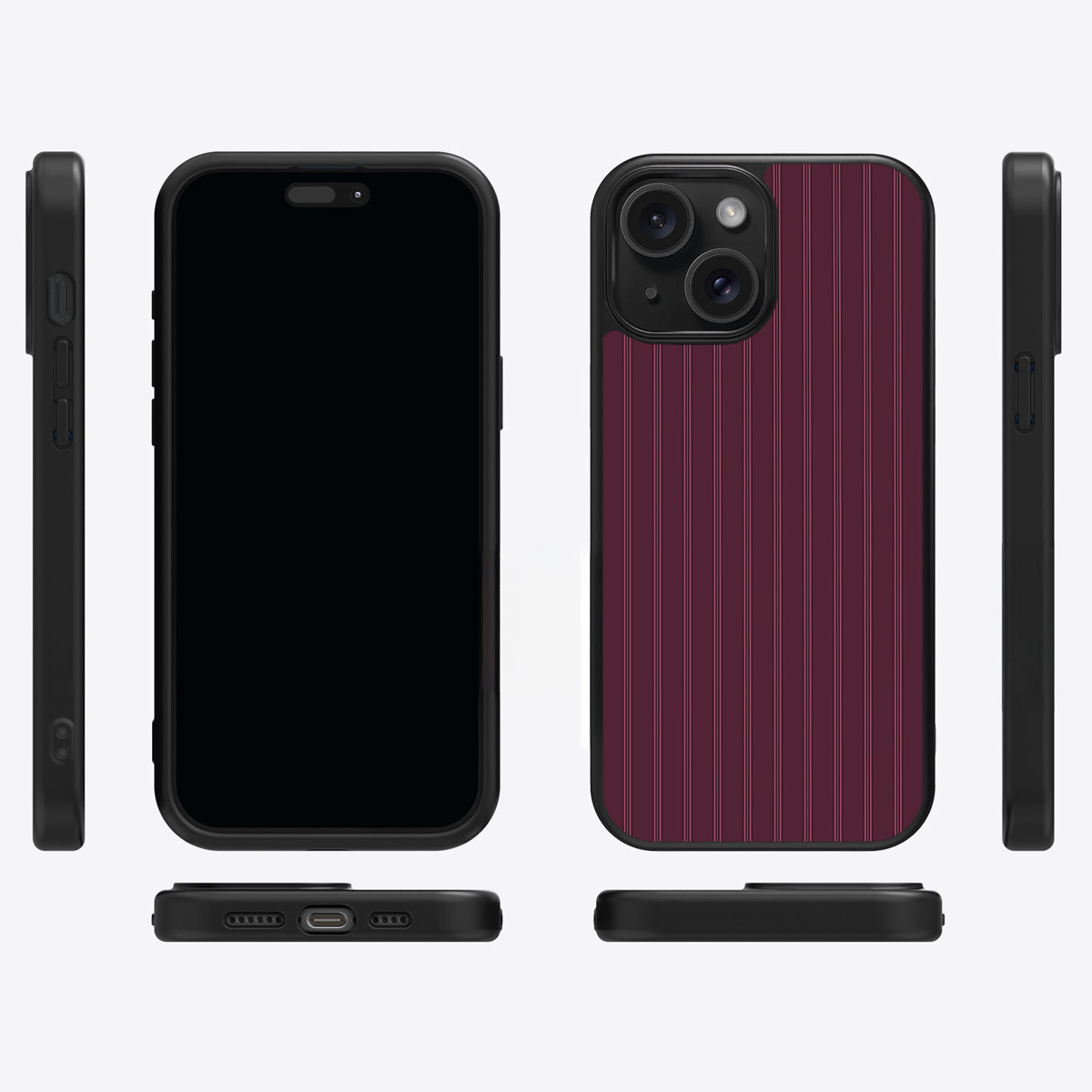 Mulberry Pinstripe iPhone 14 Plus case cover – multi-angle view