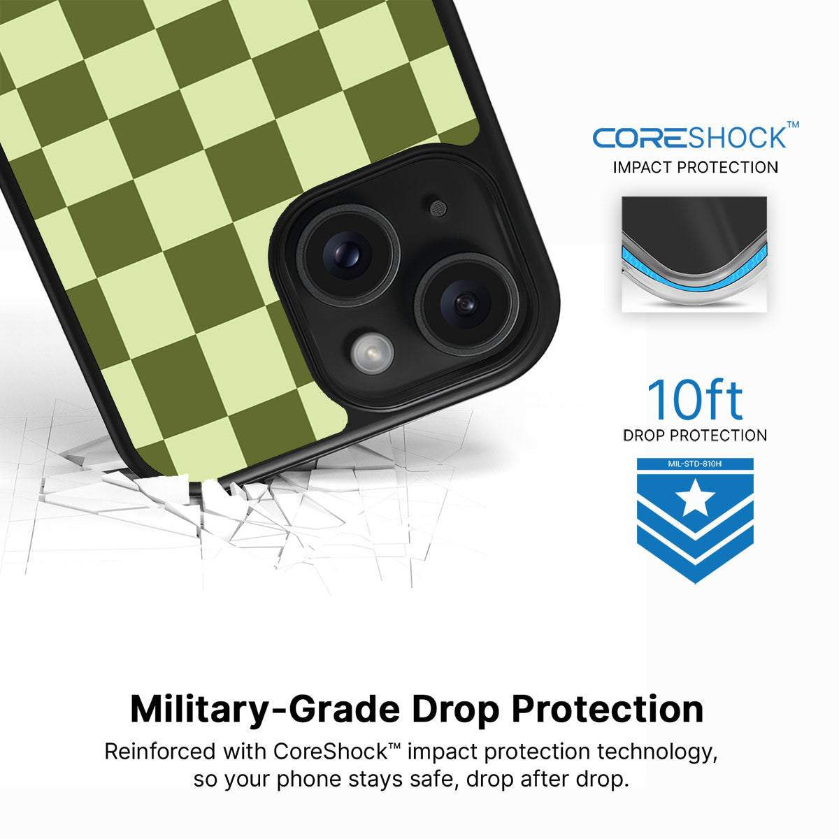 Olive Meadow iPhone 14 Plus case with drop protection