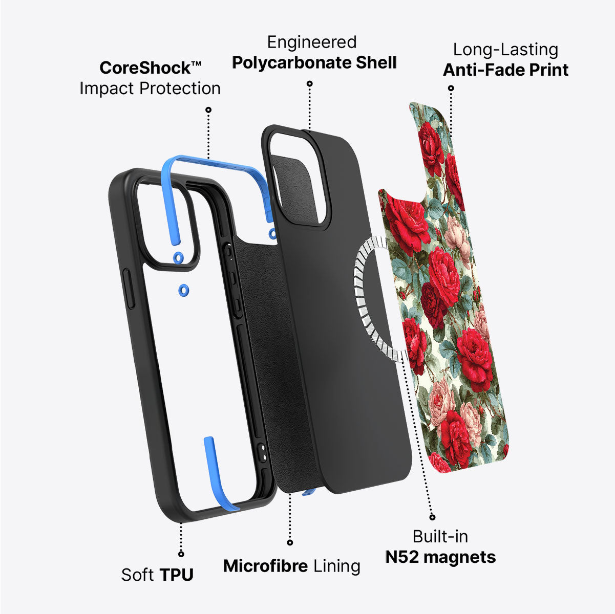 Red Floral Designer iPhone 14 Plus Case – Ruby Roses | MagSafe