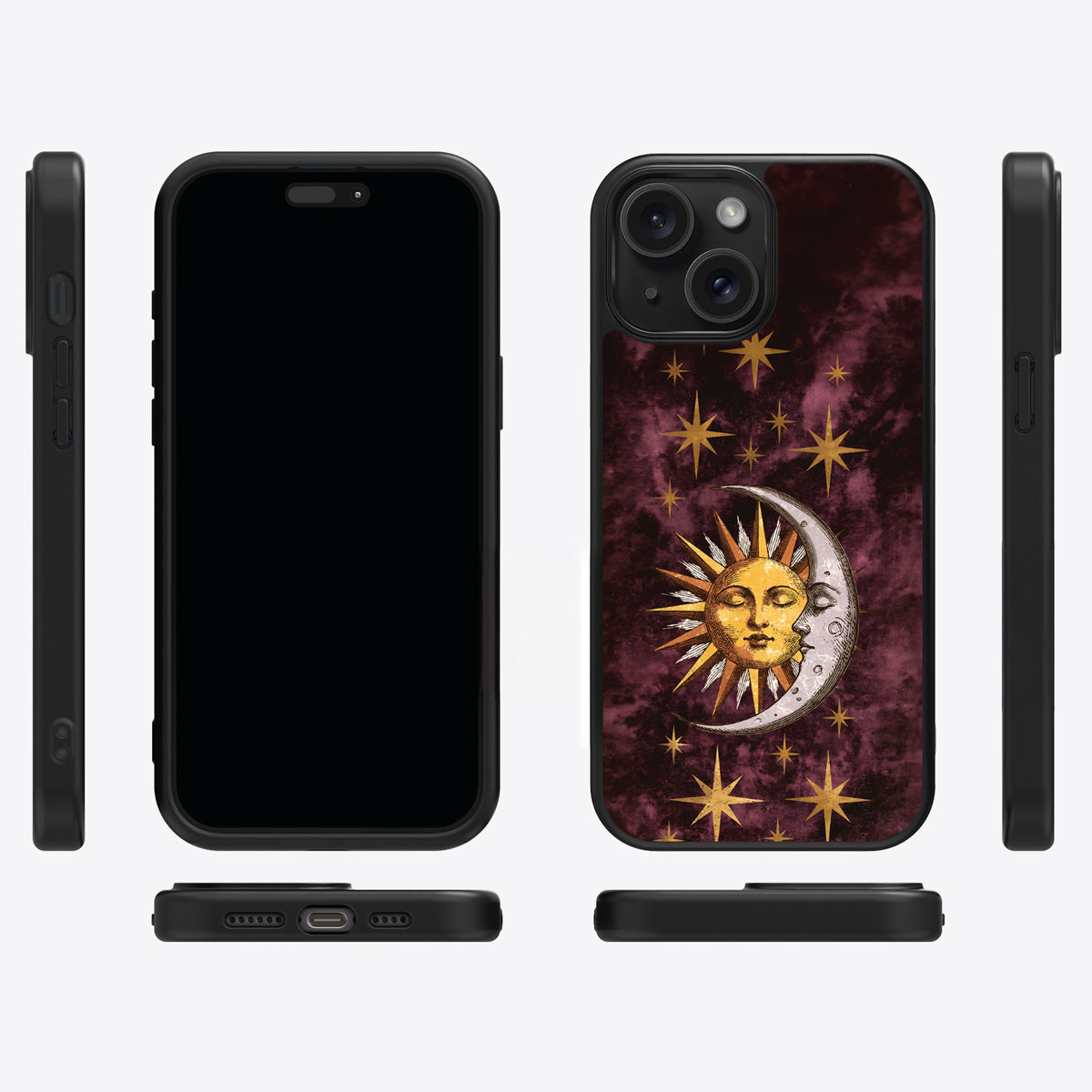 Sun and Moon iPhone 14 Plus case cover – multi-angle view