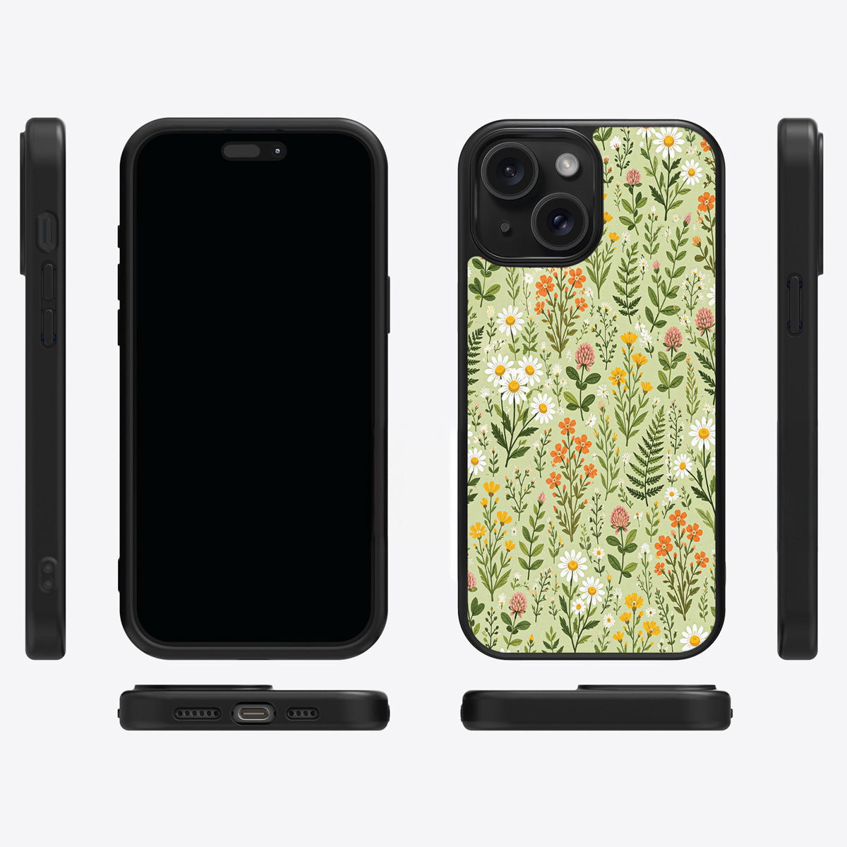 Wildflower Meadow iPhone 14 Plus case cover – multi-angle view