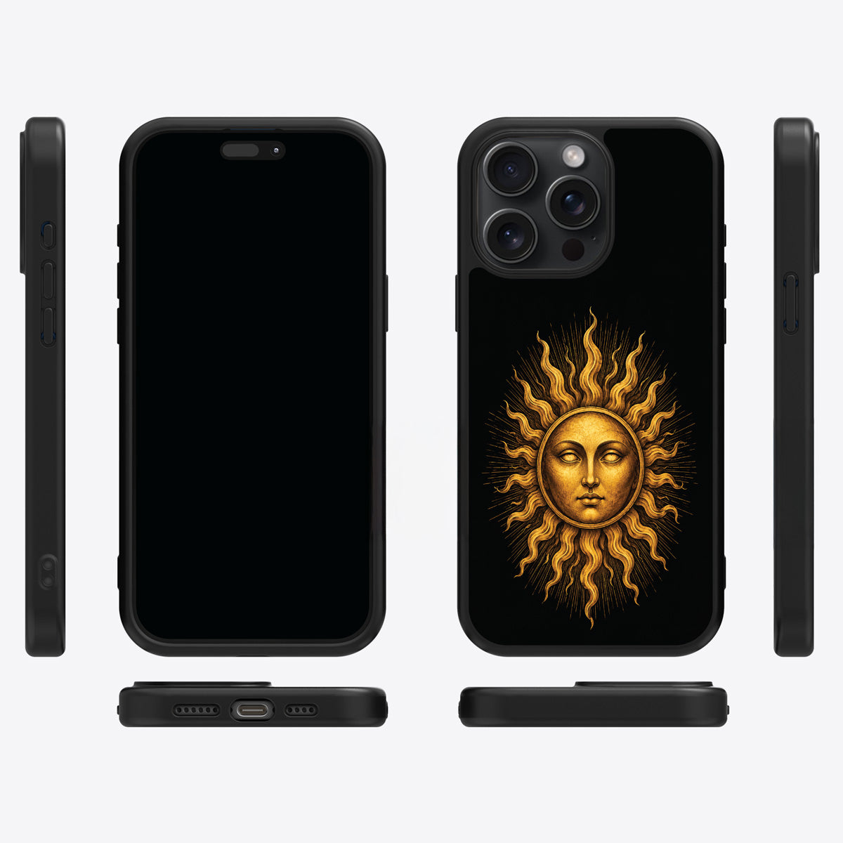 Celestial Sun iPhone 14 Pro case cover – multi-angle view