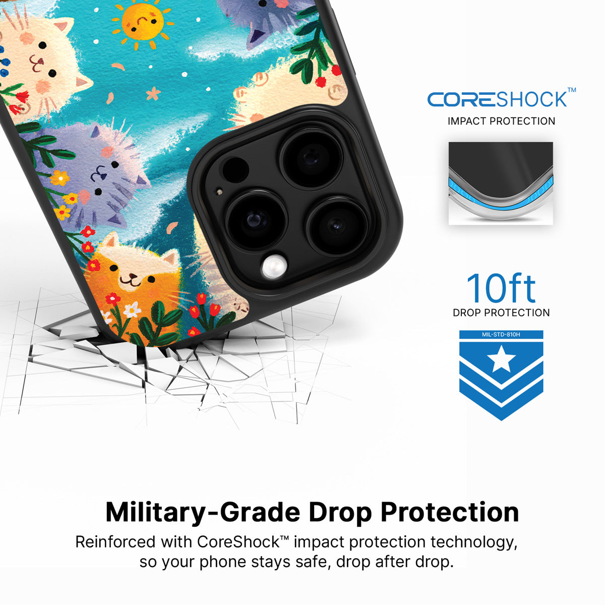 Garden Kittens iPhone 14 Pro case with drop protection