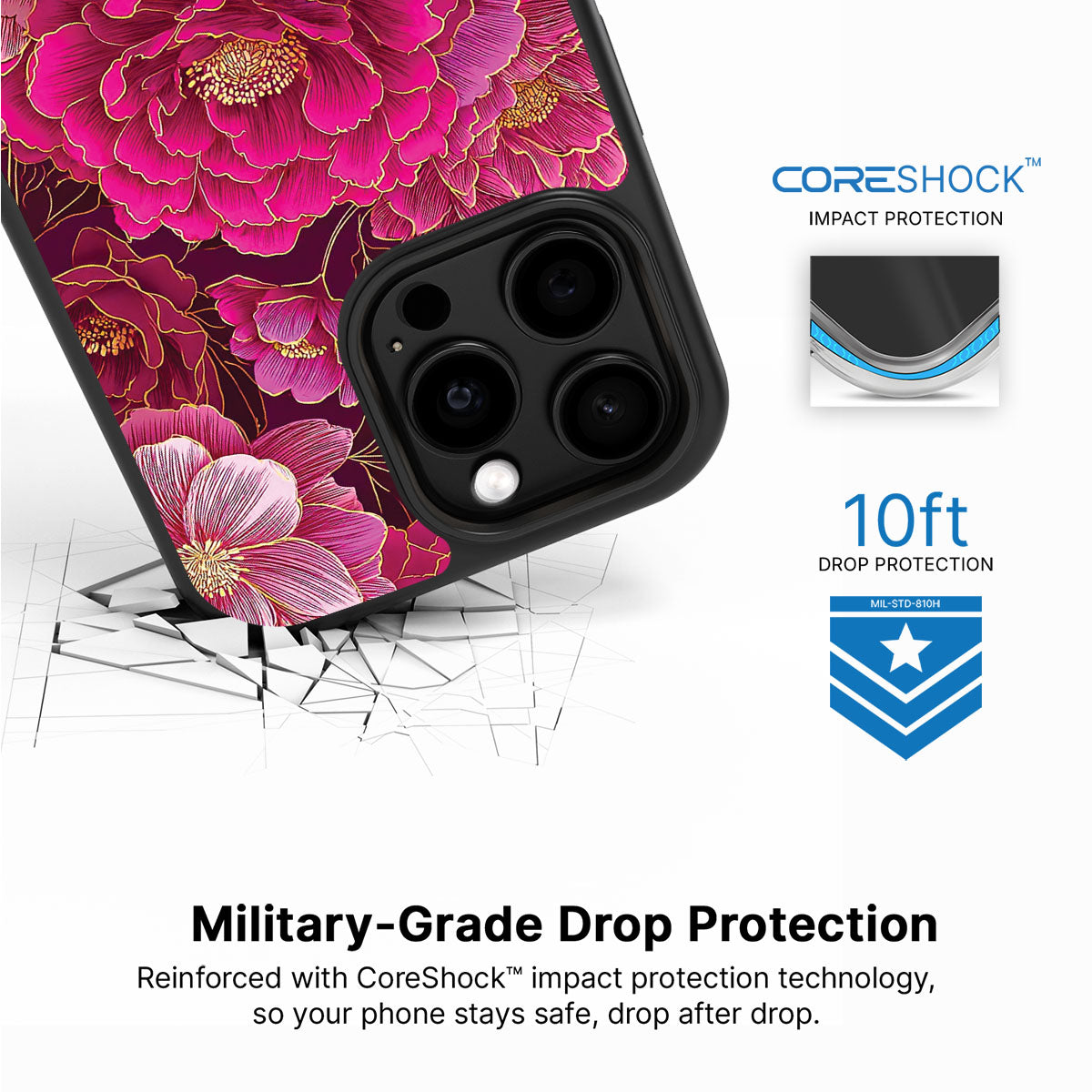 Pink Reverie iPhone 14 Pro case with drop protection