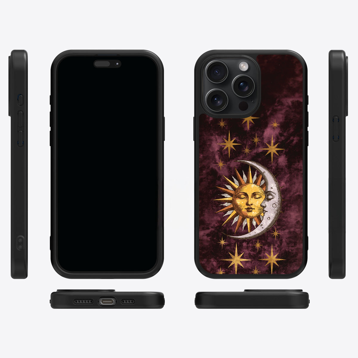 Sun and Moon iPhone 14 Pro case cover – multi-angle view