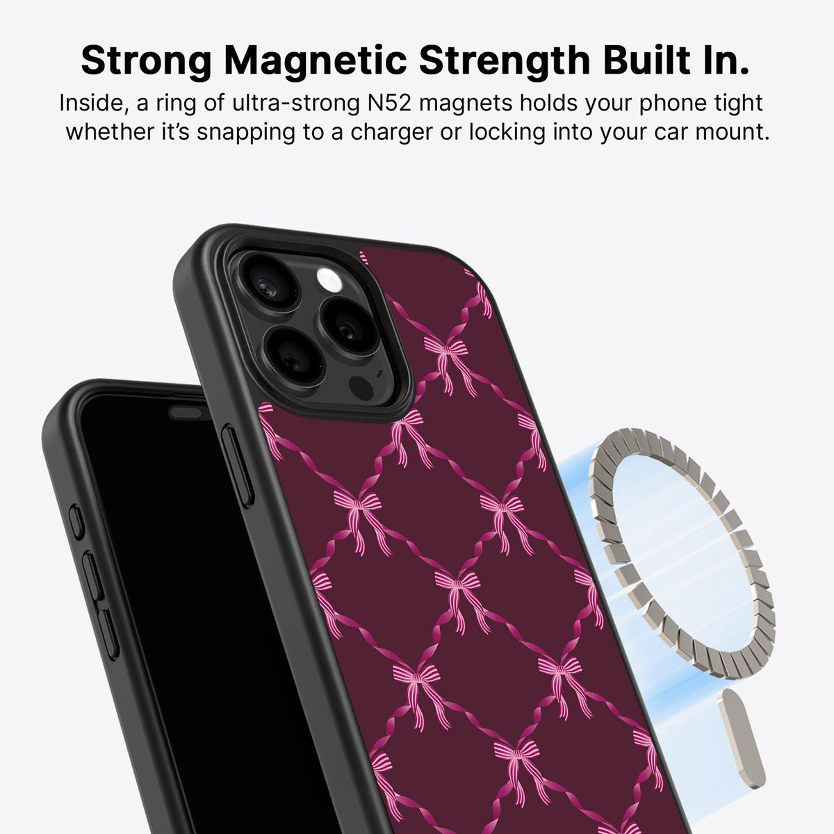 iPhone 14 Pro Max MagSafe case – Bordeaux Bow design