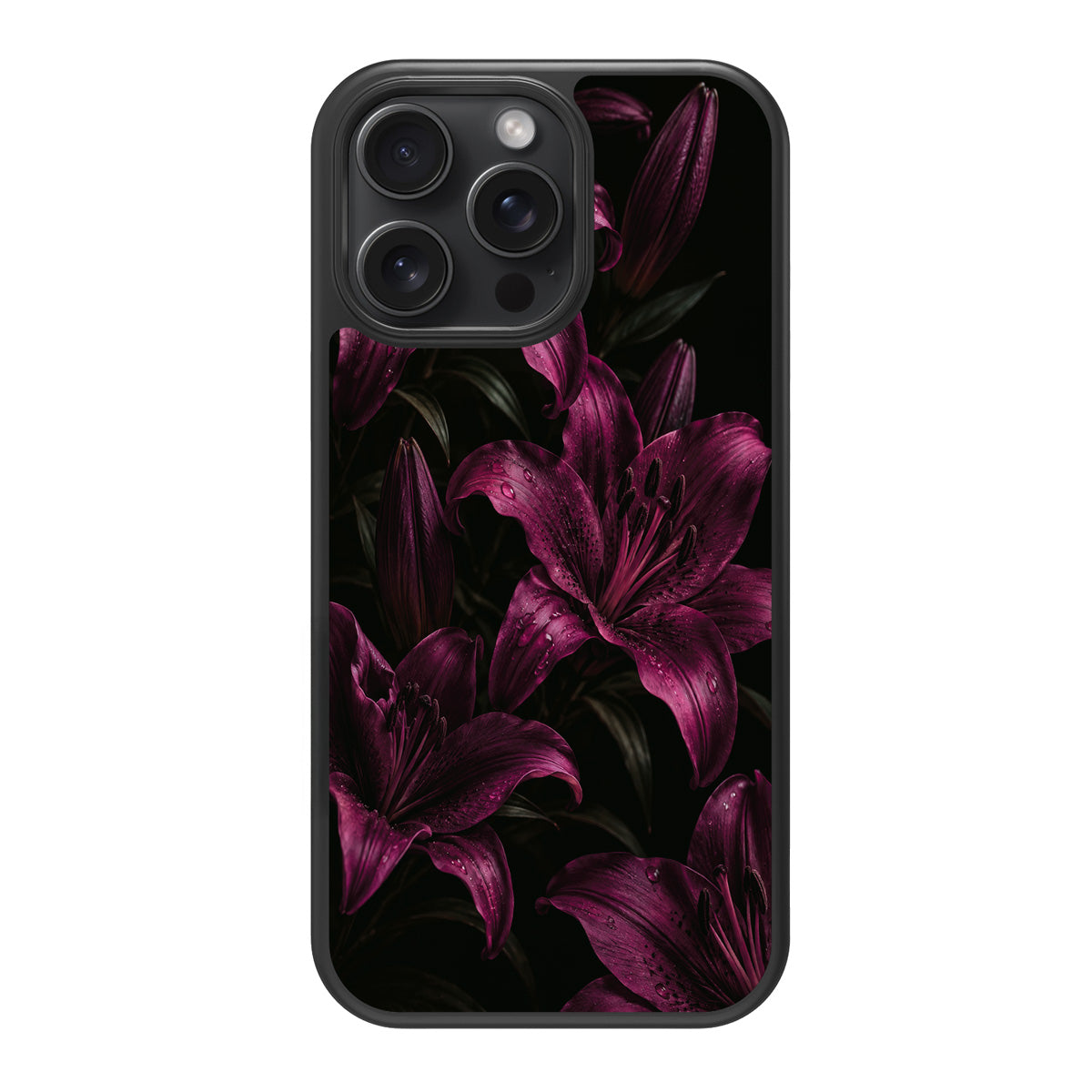 Burgundy Lily design back view – iPhone 14 Pro Max case
