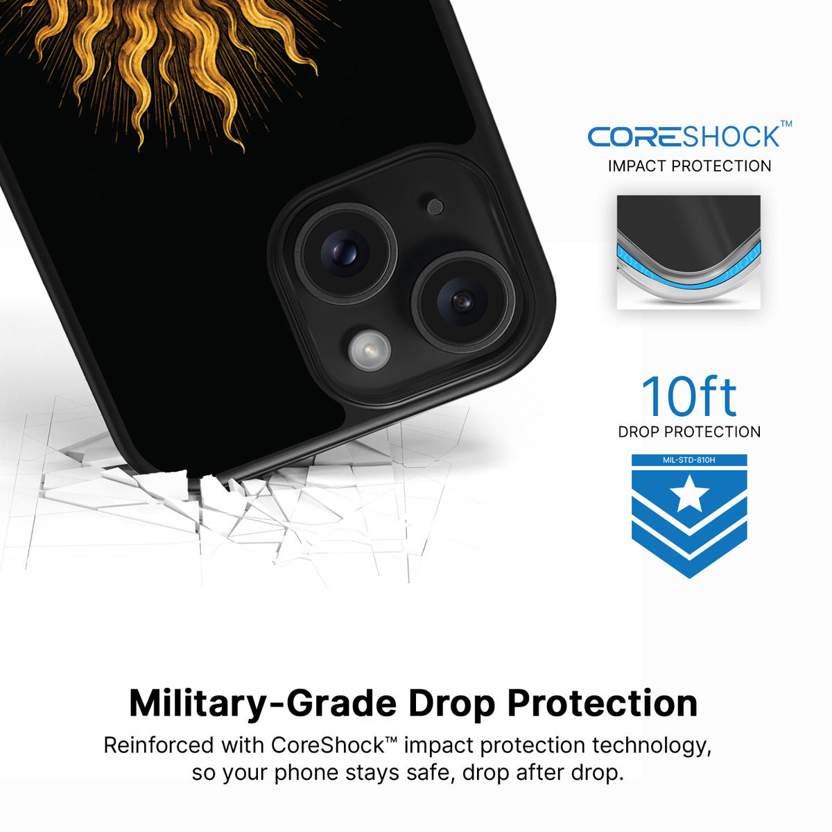 Celestial Sun iPhone 15 case with drop protection