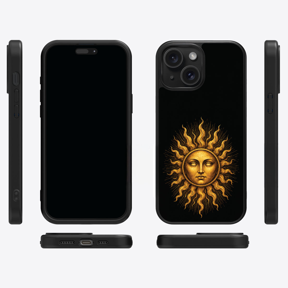 Celestial Sun iPhone 15 case cover – multi-angle view
